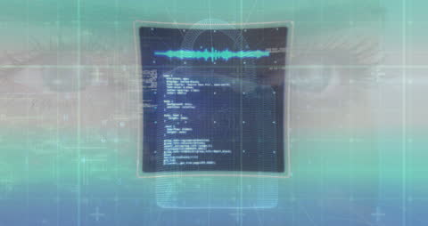 Digital Data Processing Display with Female Eyes in Background