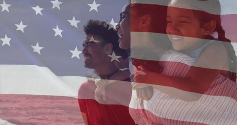 Happy Biracial Family Celebrating American Patriotism Outdoors - Download Free Stock Images Pikwizard.com