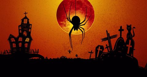 Spooky Halloween Scene with Haunted House and Graveyard Silhouettes - Download Free Stock Images Pikwizard.com