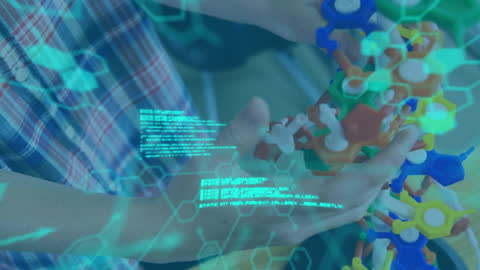 Digital Data Visualization with Student Analyzing Molecular Model