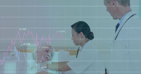 Doctor Performing Check-Up with Digital Data Overlay