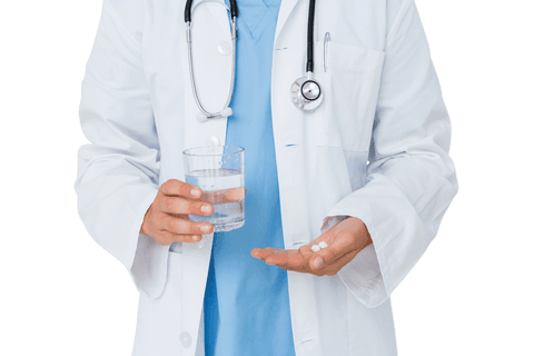 Transparent Doctor Offering Pills and Glass of Water