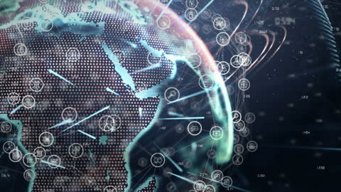 Abstract Digital Globe with Circuits and Icons