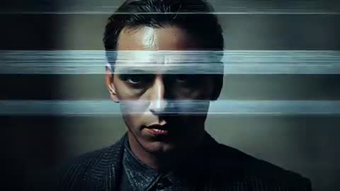 Futuristic Digital Glitch on Man's Face in Studio Lighting