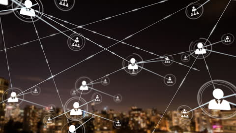 Abstract Network Connections Above City Skyline at Night