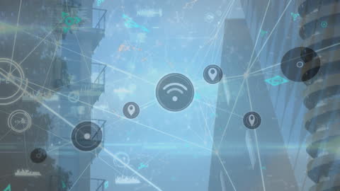 Cityscape with Digital Data Processing Overlay