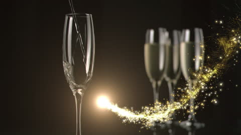 Champagne Pouring with Sparkling Gold Confetti in Elegant Celebration
