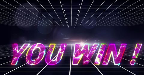 retro futuristic 'you win' text with grid background and lens flare - Download Free Stock Images Pikwizard.com