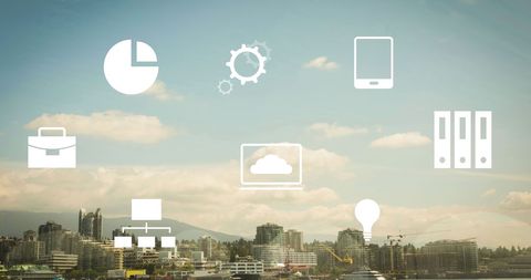 Digital Icons Blend Technology with Urban Landscape - Download Free Stock Images Pikwizard.com