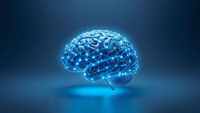 Glowing digital brain model with neural network connections