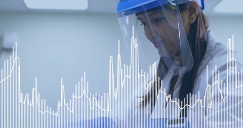 Scientist Analyzing Data in Laboratory with Technology Overlays