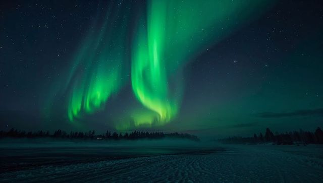 Majestic Auroras Illuminate Snowy Wilderness Night Sky