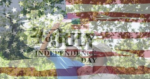 African American Soldier and Child Celebrating July Fourth