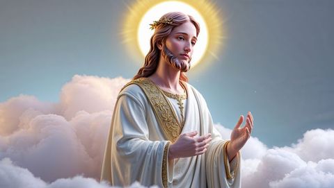 Divine Jesus Christ in Ethereal Clouds with Golden Halo