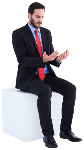Thoughtful Businessman Holding Clasped Hands Transparent