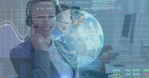 Call center team analyzing global business analytics