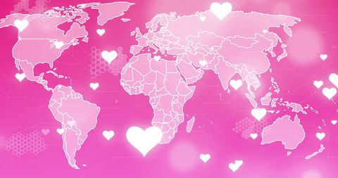 World Map with Hearts on Pink Background Symbolizing Global Love - Download Free Stock Images Pikwizard.com