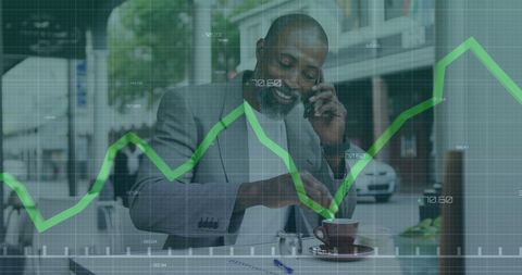 Businessman Analyzing Data with Smartphone and Stock Graph Overlay - Download Free Stock Images Pikwizard.com