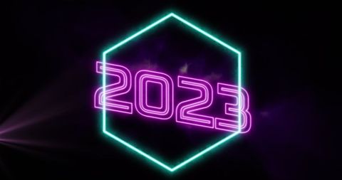 neon 2023 with hexagonal frame for new year celebrations - Download Free Stock Images Pikwizard.com