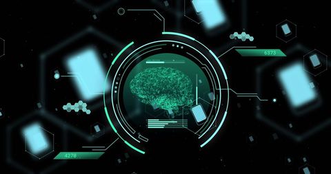 Digital Brain and Data Processing Interface on Dark Background - Download Free Stock Images Pikwizard.com