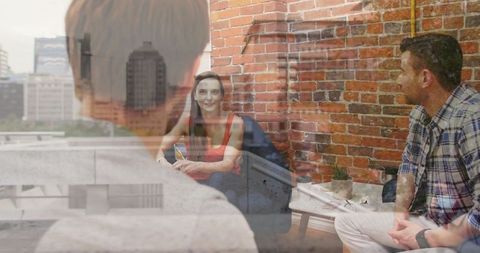 Creative coworking discussion in indoor lounge