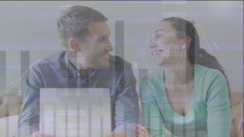 Couple Engaging in Discussion with Digital Data Overlay