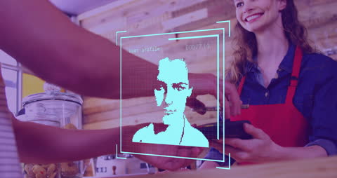 Woman in Cafe Using Technology for Customer Identity Verification