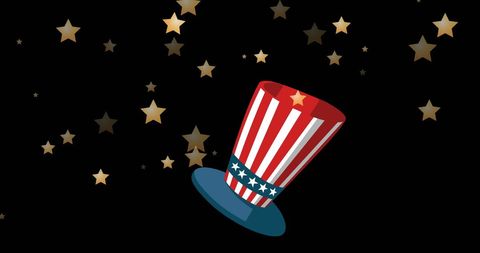American top hat with falling stars on black background