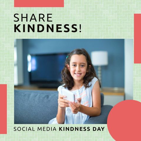 young girl promotes social media kindness day with smartphone - Download Free Stock Templates Pikwizard.com
