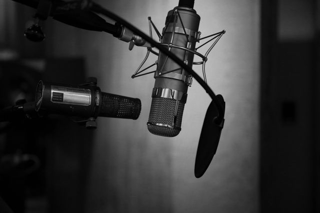 Professional Recording Studio Microphones and Pop Filter in Black and White - Download Free Stock Photos Pikwizard.com