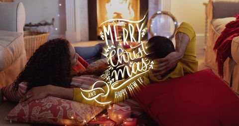 Cozy Firelit Evening: Couple Enjoy Maximum Relaxation During Holiday