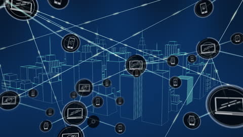 Digital Cityscape with Network Connectivity Overlay