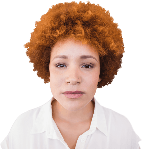 Transparent portrait of woman with curly orange hair