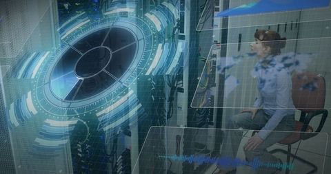Woman Analyzing Data Servers with Futuristic Interface Overlay - Download Free Stock Images Pikwizard.com