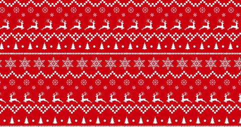 Festive Red Background with Reindeer and Snowflake Pattern