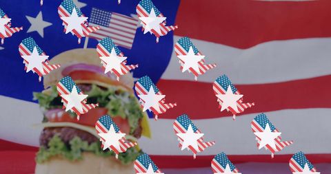American patriotism with burger and usa flag background