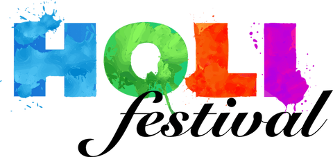 Colorful holi festival text with watercolor paint splashes transparent