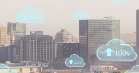 Cityscape with Cloud Data Integration Concepts Overlay - Download Free Stock Images Pikwizard.com