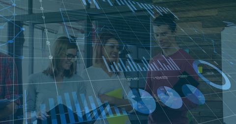 Financial Analysis Graphics Overlay Diverse Business Meeting in Office - Download Free Stock Images Pikwizard.com