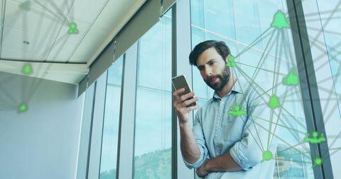 Casual Businessman Connecting on Smartphone with Digital Network Overlay - Download Free Stock Images Pikwizard.com