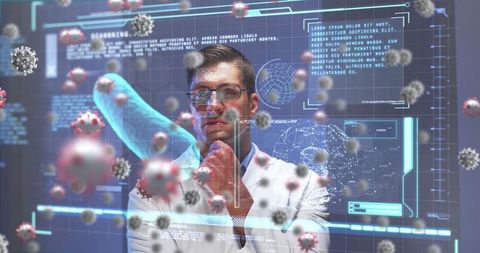 Doctor Analyzing Virtual Covid-19 Cells and Data Technology Interface - Download Free Stock Images Pikwizard.com
