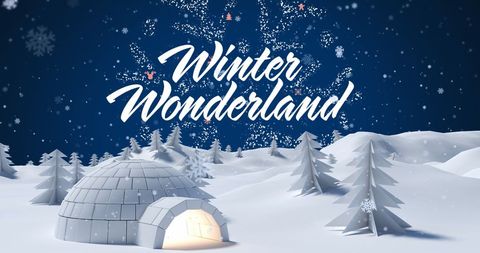 Winter Wonderland Holiday Scene with Snowy Igloo and Trees