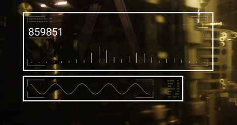 Industrial control panel with data overlay and graphs
