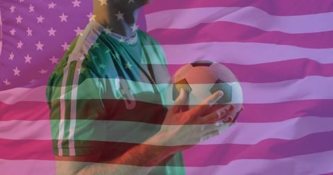 Soccer Player in Green Jersey Overlaid with USA Flag