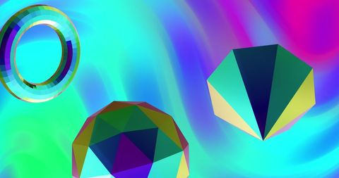 Vibrant 3D Geometric Shapes on Neon Gradient Background