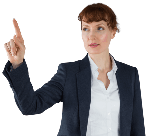 Businesswoman Pointing Finger on Transparent Background for Digital Use