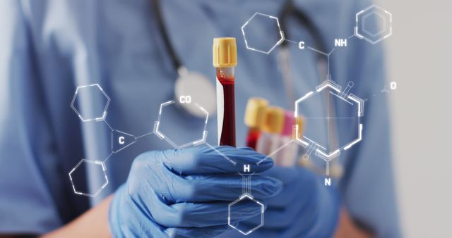 Medical Professional Holding Blood Samples with Chemical Formulas - Download Free Stock Images Pikwizard.com