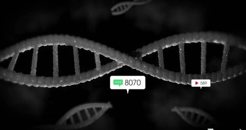 3d abstract dna helix with digital interaction elements