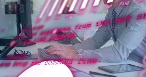 Business professional working on high-tech data processing