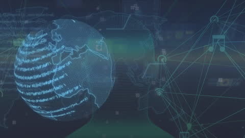 Futuristic Digital Network Interface with Globe and Data Processing